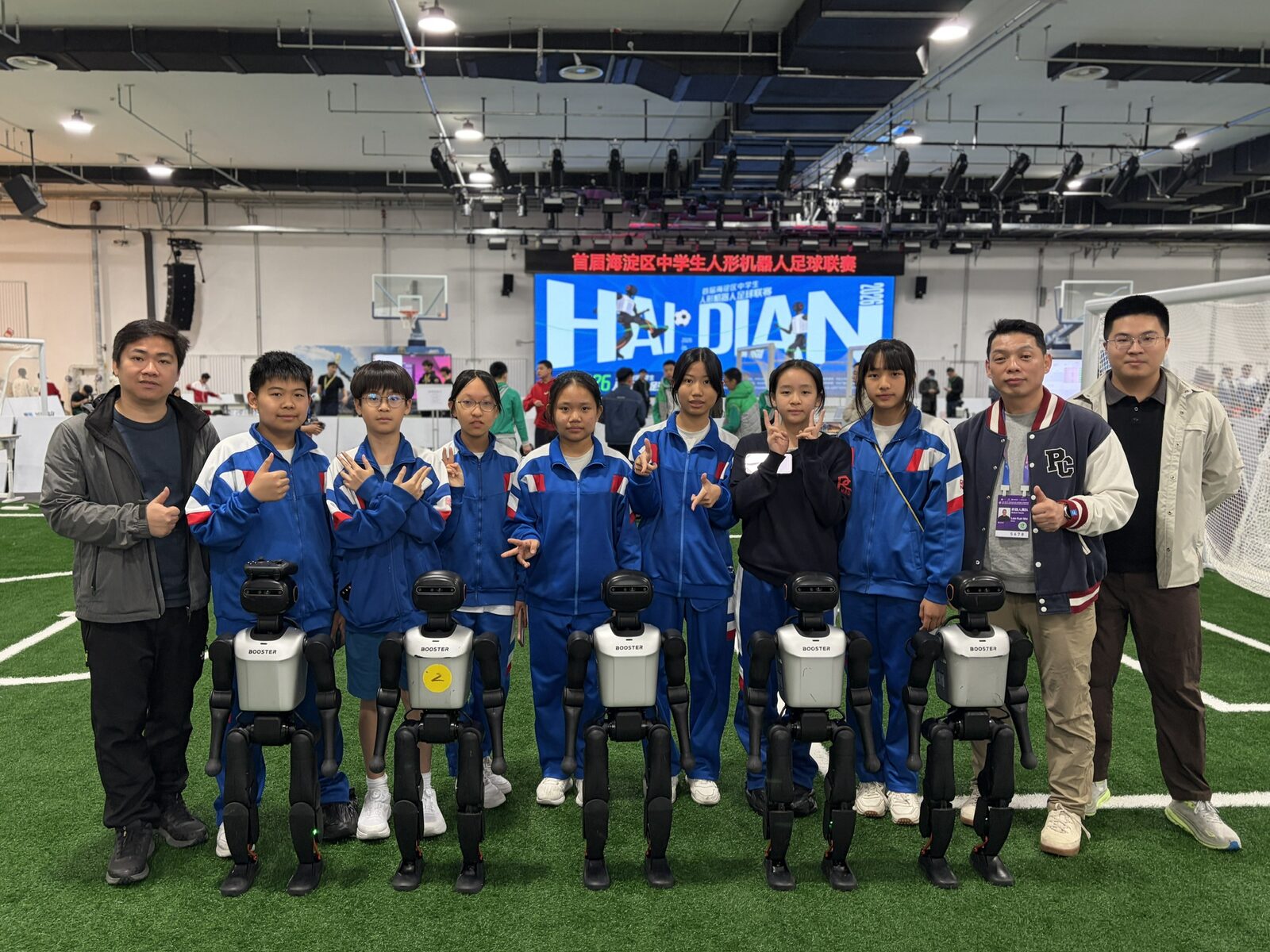 The team with their five match robots before a game
